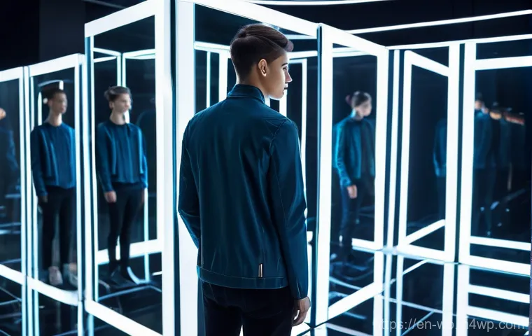 디스토피아적 사회에서의 개인의 자유 - The Algorithmic Reflection**
A young adult, appearing to be in their early twenties, with a thought...