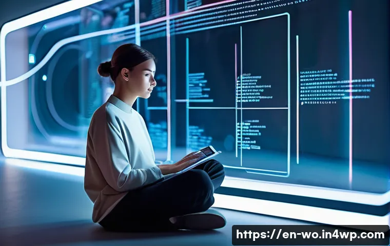 디스토피아적 사회의 상징으로서의 미디어 - **Title: The Algorithmic Current**
    A young adult, gender-neutral, is comfortably seated in a fut...