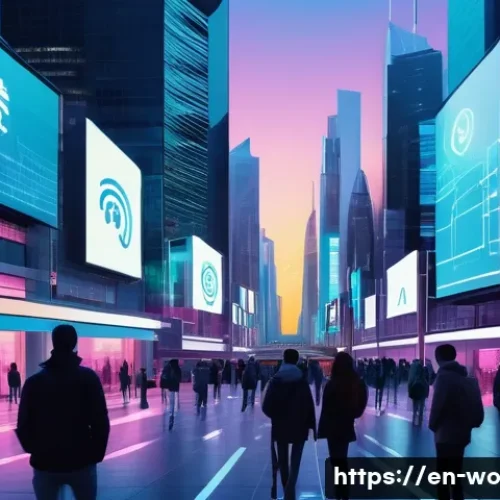 디스토피아적 미래에 관한 설문 조사 - A futuristic urban scene at dusk featuring diverse people cautiously using encrypted smartphones and...