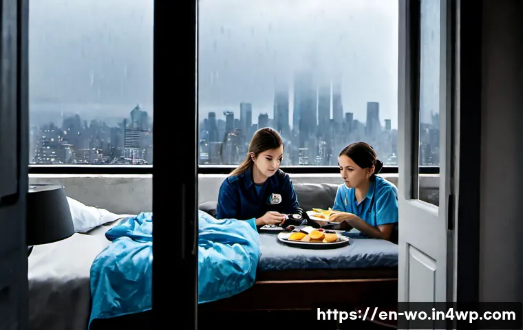 디스토피아적 사회의 가족 구조 변화 - Photorealistic dystopian American apartment tower at dawn, a multigenerational family gathered in a ...